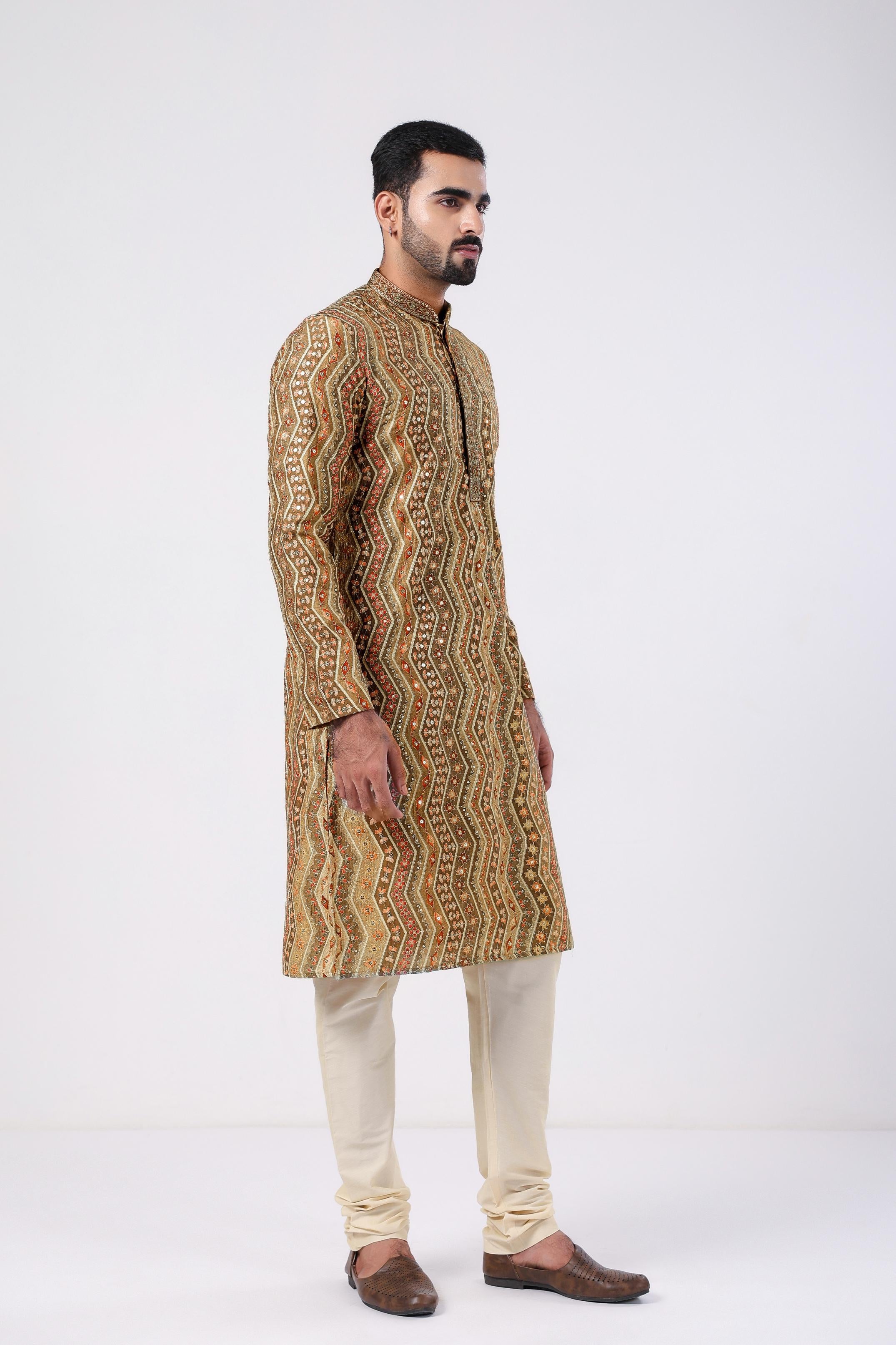 Beige Embroidery Sequence Kurta